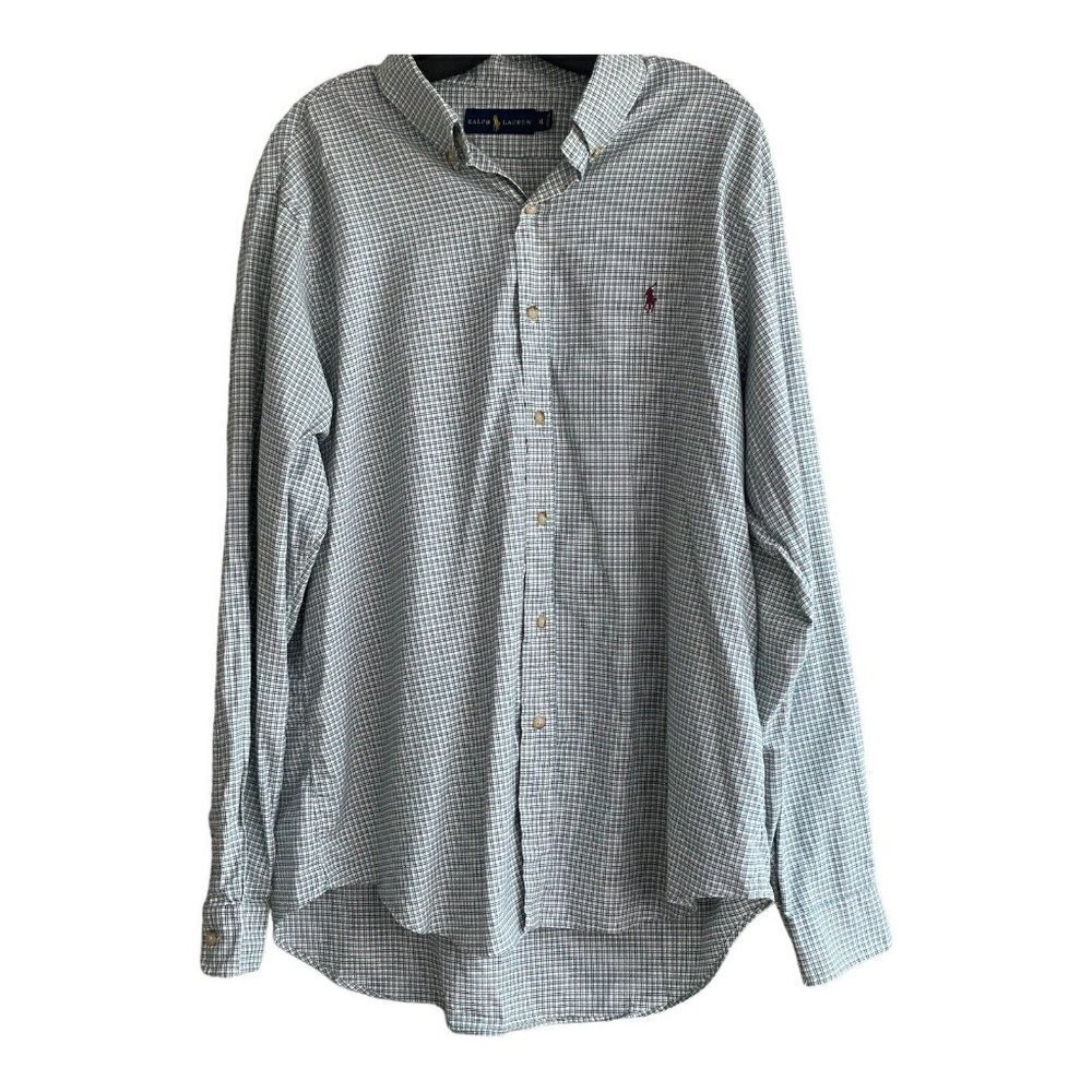 Ralph Lauren Blue Label Blue & Brown Mini Plaid Long Sleeve Men's Shirt X